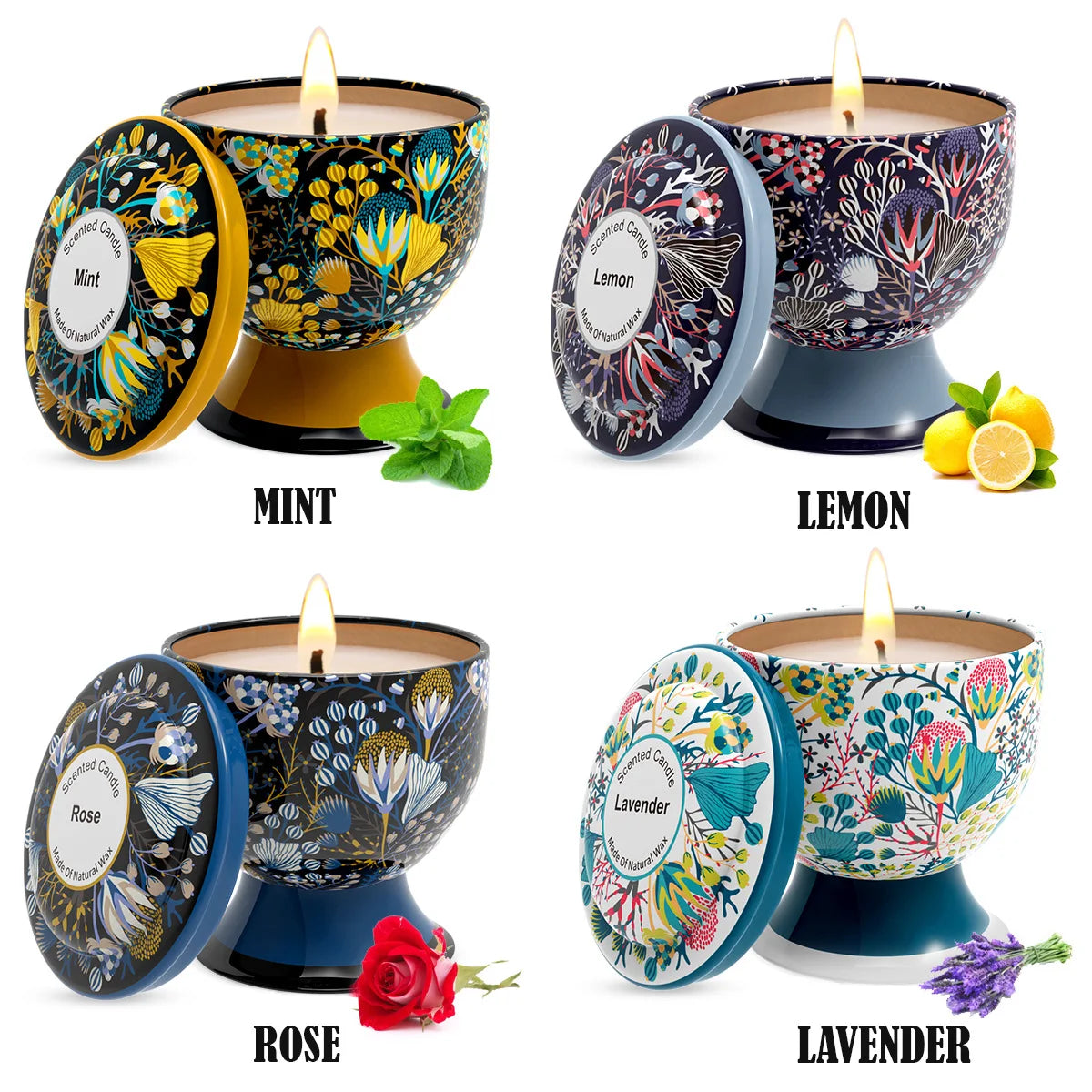 Natural Smokeless Soy Wax Candle in Iron Tin, Champagne Flute Style - Home Fragrance Gift for Birthday Christmas Handmade