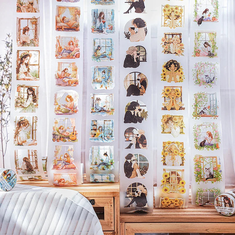 1roll Tape Weekend Window Sill Series Leisure Character Window PET Tape Decoration Notebook Photo Frame Stationery DIY Stickers
