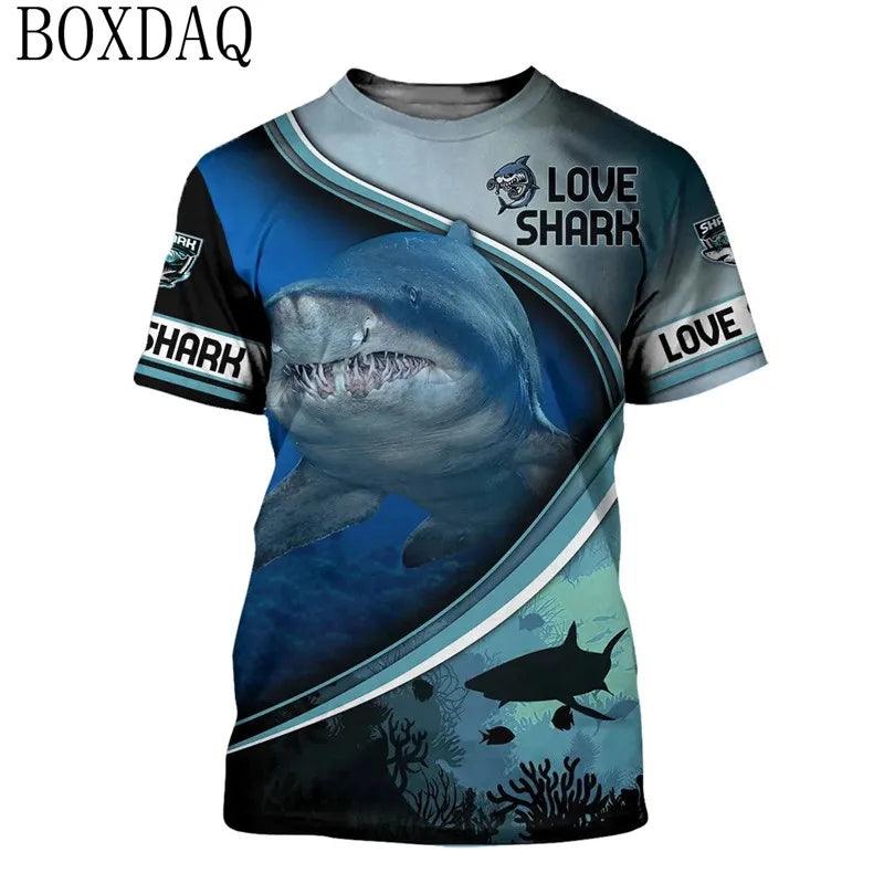 Summer 2024 Shark Attacks T-Shirts For Men's Beach Casual Summer 3d Print Killer Street Style Man T Shirt Short O-Neck Love Shark Trend Hip Hop Tops Tee 6XL Plus Size - Lizard Vigilante