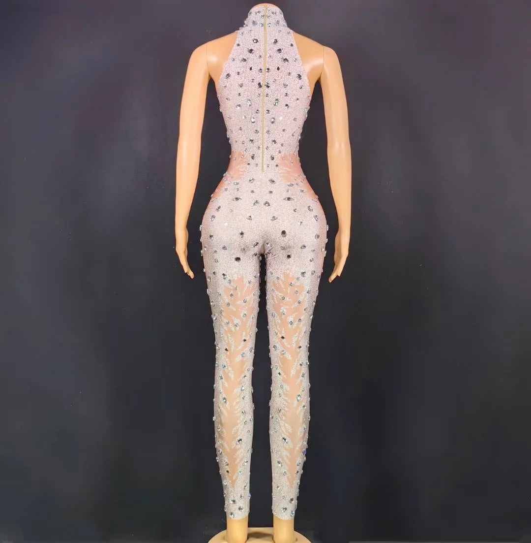 Ladies Sparkling Rhinestone Sleeveless Stretch Jumpsuit Women's Party Clothing Bar Nightclub Female Singer Stage Performance Costume - Premium  from Lizard Vigilante - Just $89.99! Shop now at Lizard Vigilante