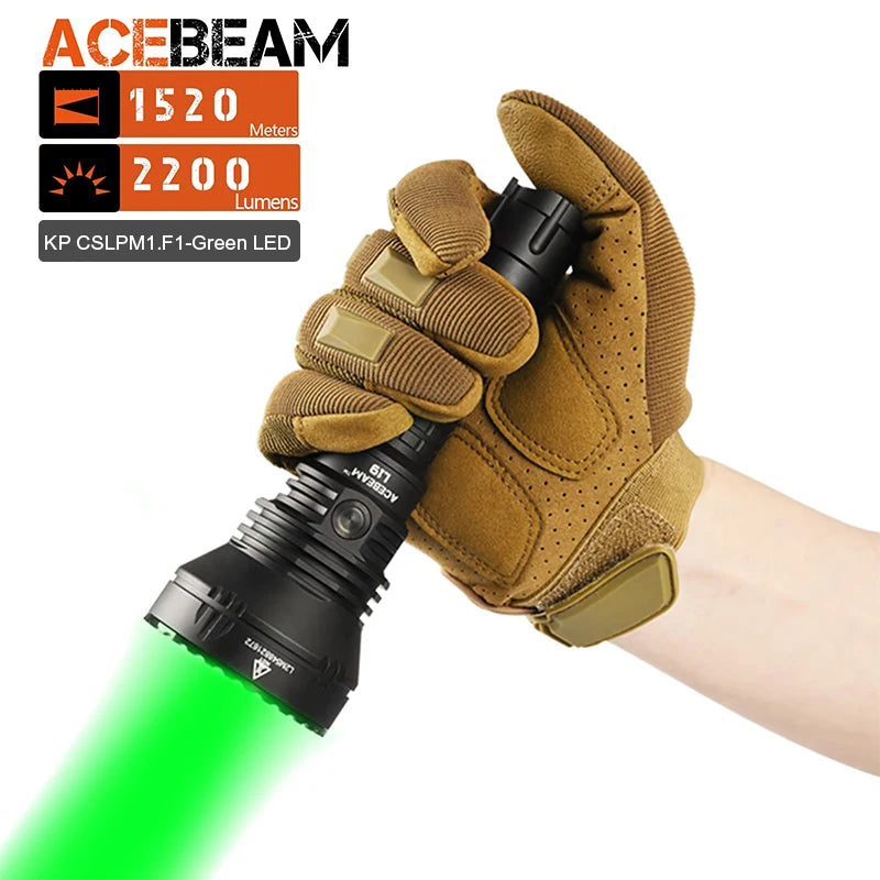 Acebeam L19 2.0 Tactical Hunting Flashlight — 2200 Lumens, 1184+ Yards Beam, Rechargeable IP68 Long-Range Light