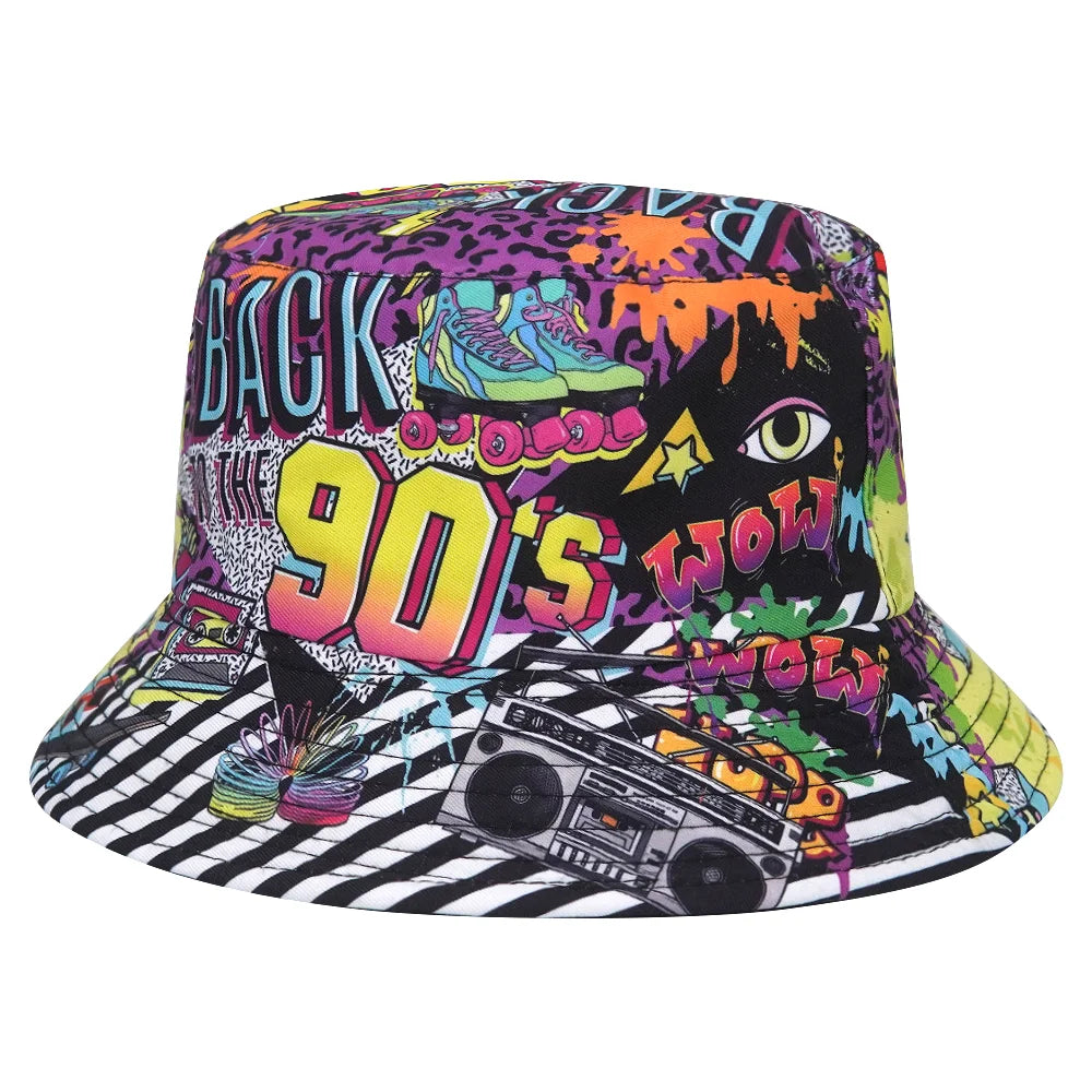 Summer Sun Protection Bucket Hat for Men Women Panama Cap Print Hip Hop Gorros Fishing Fisherman Hat Double Side Wear Fashion - Premium T-Shirts from Lizard Vigilante - Just $7.99! Shop now at Lizard Vigilante