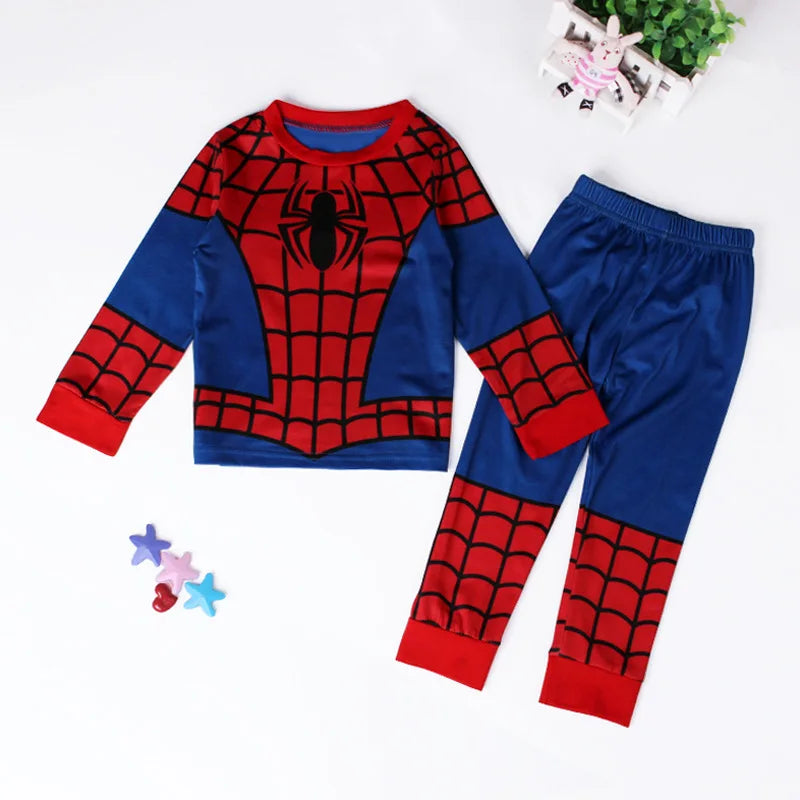 Avengers Superhero Pajama Set — Boys Long Sleeve Spider-Man & Iron Man Nightwear Cosplay Costume