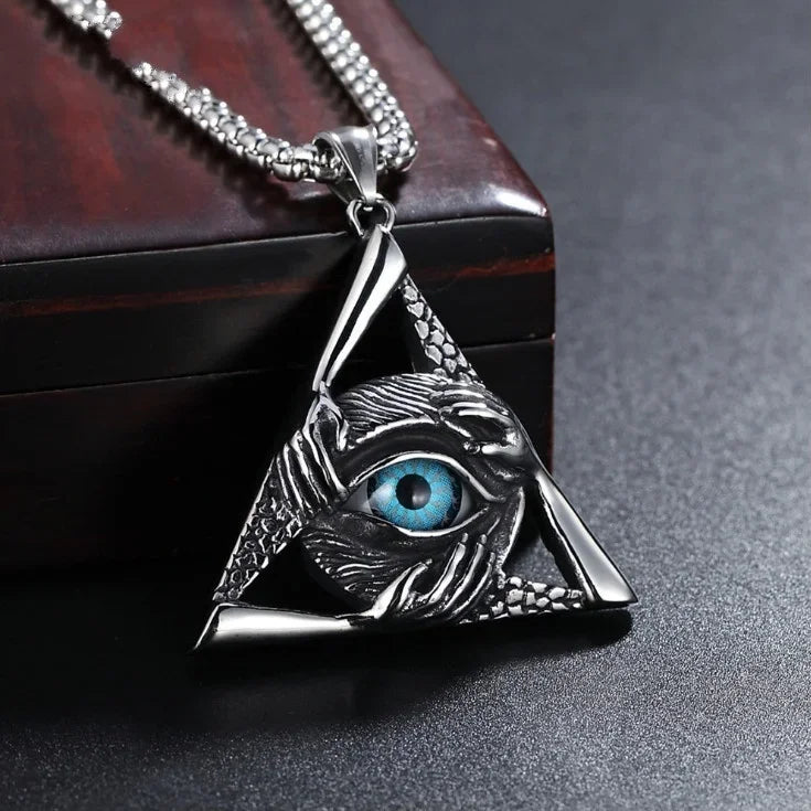 Retro Gothic Blue Evil Eye Protection Pendant Necklace for Men Boys Biker Amulets Punk Jewelry Gifts - Premium Jewelry from Lizard Vigilante - Just $3.99! Shop now at Lizard Vigilante