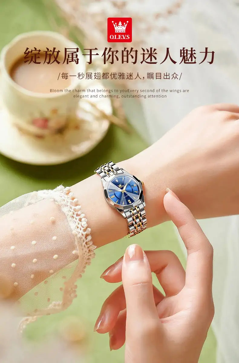 OLEVS Original Brand Elegant Women's Watches Waterproof Luminous Quartz Watch for Lady Necklace Bracelet Gift Box Set Calendar