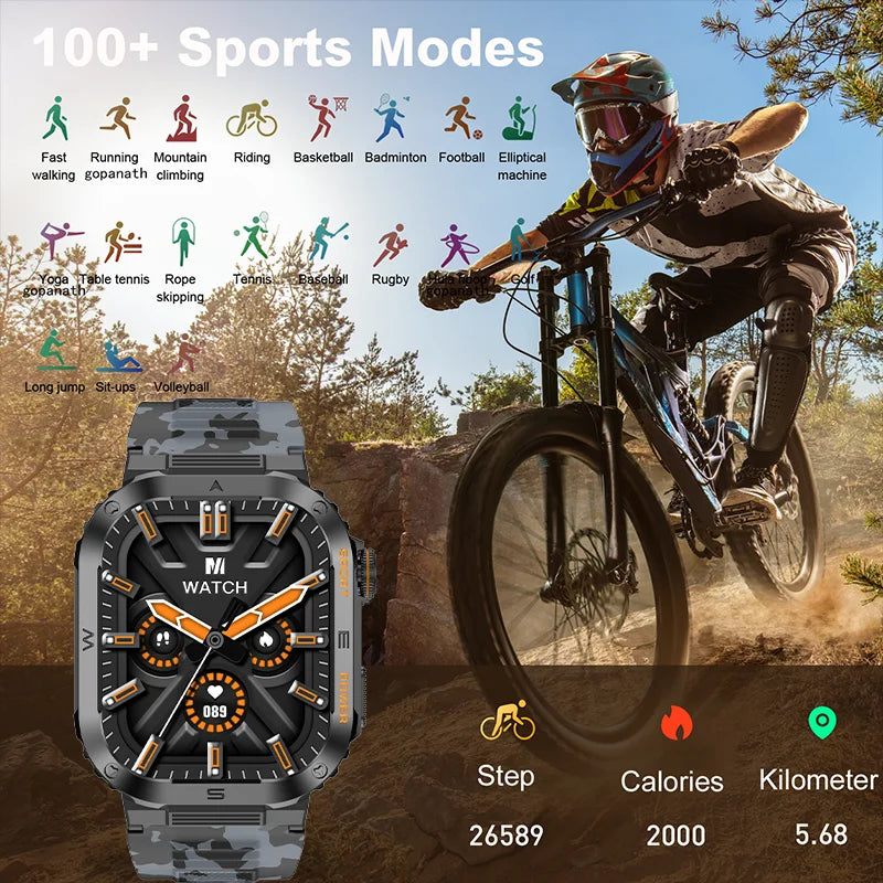 Rugged and Durable Military Smart Watch – 2.01" HD Display, IP68 Waterproof, Bluetooth Voice Smartwatch for Android & iOS - Premium smart watch from Lizard Vigilante - Just $58.99! Shop now at Lizard Vigilante