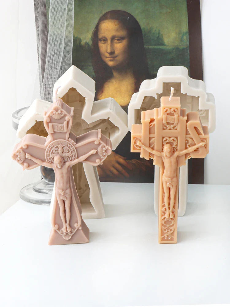3D Jesus Cross Sculpture Candle Silicone Mold Resin Casting for Aroma Beads Soap DIY Handmade Decoration Gift Craft
