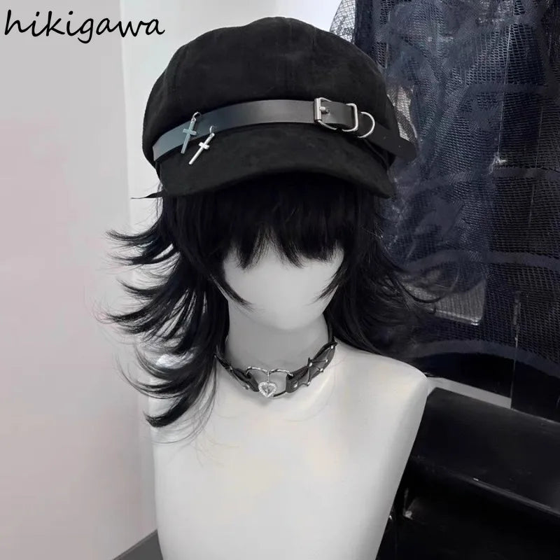 "Sinister Halo" Harajuku Punk Beret – Metal Accent Gothic Cap for Women & Men, Streetwear Biker Lolita Y2K Vibe - Premium hat from dsrs - Just $31.77! Shop now at Lizard Vigilante
