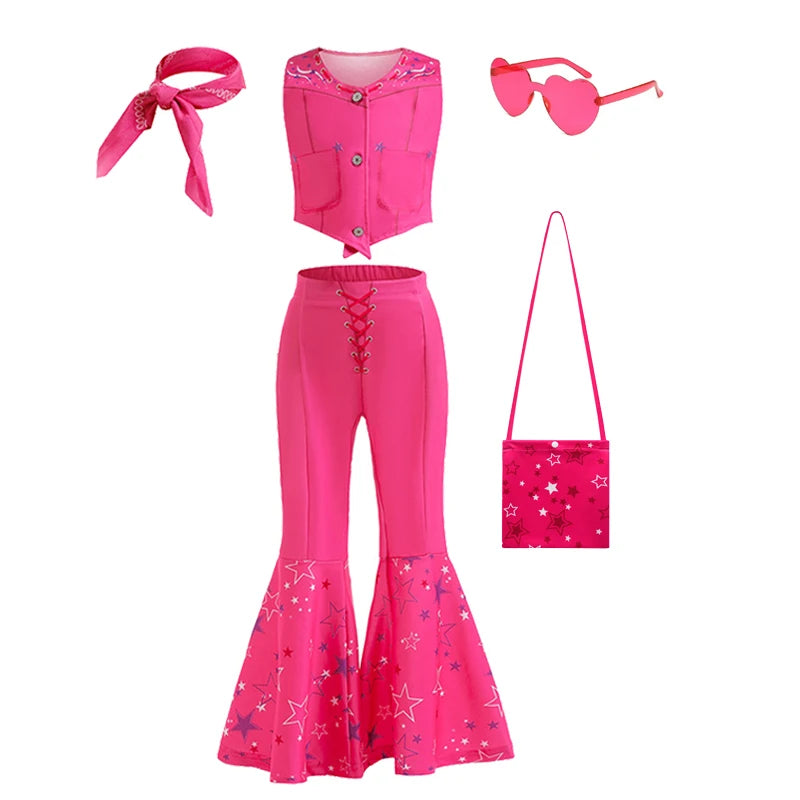 Barbie Movie Costume for Toddler Girls Margot Robbie Barbi Pink Top and Flared Trousers Disney Suit Kids Halloween Birthday Party Clothe - Premium costume from Lizard Vigilante - Just $18.88! Shop now at Lizard Vigilante