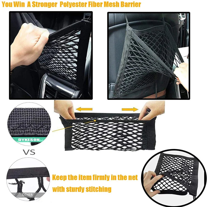 Car Storage Net Bag Between Seats Car Divider Pet Barrier Stretchable Elastic Mesh Bag Organizer Auto Accessories
