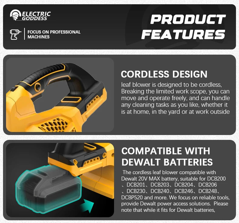 Electric Goddess EG-32000R — Cordless 6-Gear Air Blower Beast | 20V Compatible Superpower for Snow, Leaves, Dust & Chaos