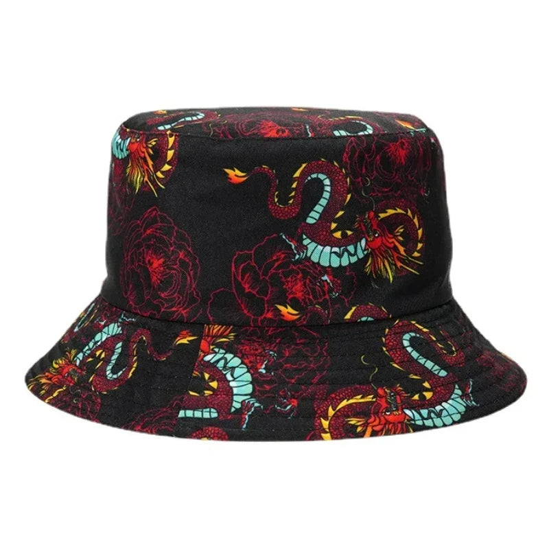 Summer Sun Protection Bucket Hat for Men Women Panama Cap Print Hip Hop Gorros Fishing Fisherman Hat Double Side Wear Fashion - Premium T-Shirts from Lizard Vigilante - Just $7.99! Shop now at Lizard Vigilante