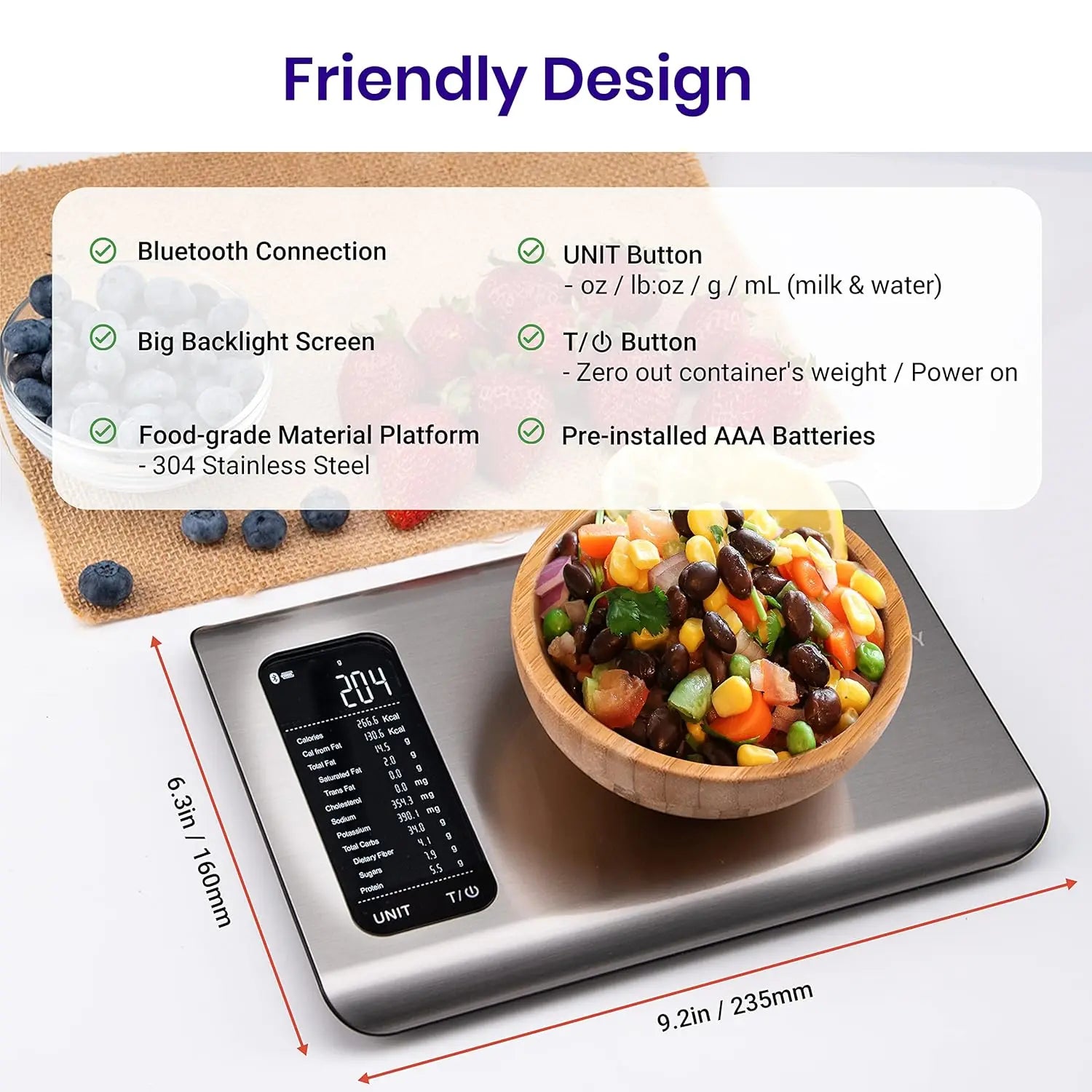 Food Kitchen Scale, Digital Grams and Ounces for Weight Loss With Smart Nutrition App, 19 Facts Tracking, Baking, Cooking - Premium  from Lizard Vigilante - Just $65.99! Shop now at Lizard Vigilante