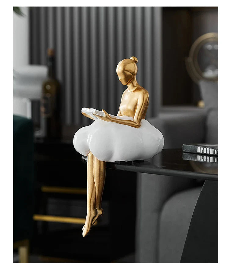 Sitting ballet girl art Golden sculpture Sitting posture ornament home accessories Statuettes Figurines office decor Statues