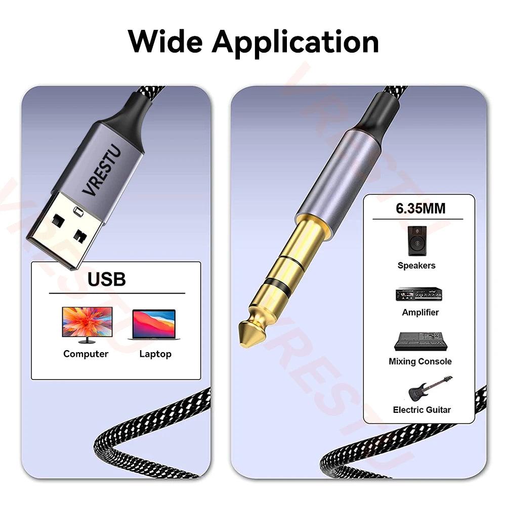 USB to 6.35mm Jack Guitar Cable 6.5 1/4'' TRS Male to Computer USB Interface Audio Adapter for Instruments Guitar Speakers Mixer - Lizard Vigilante