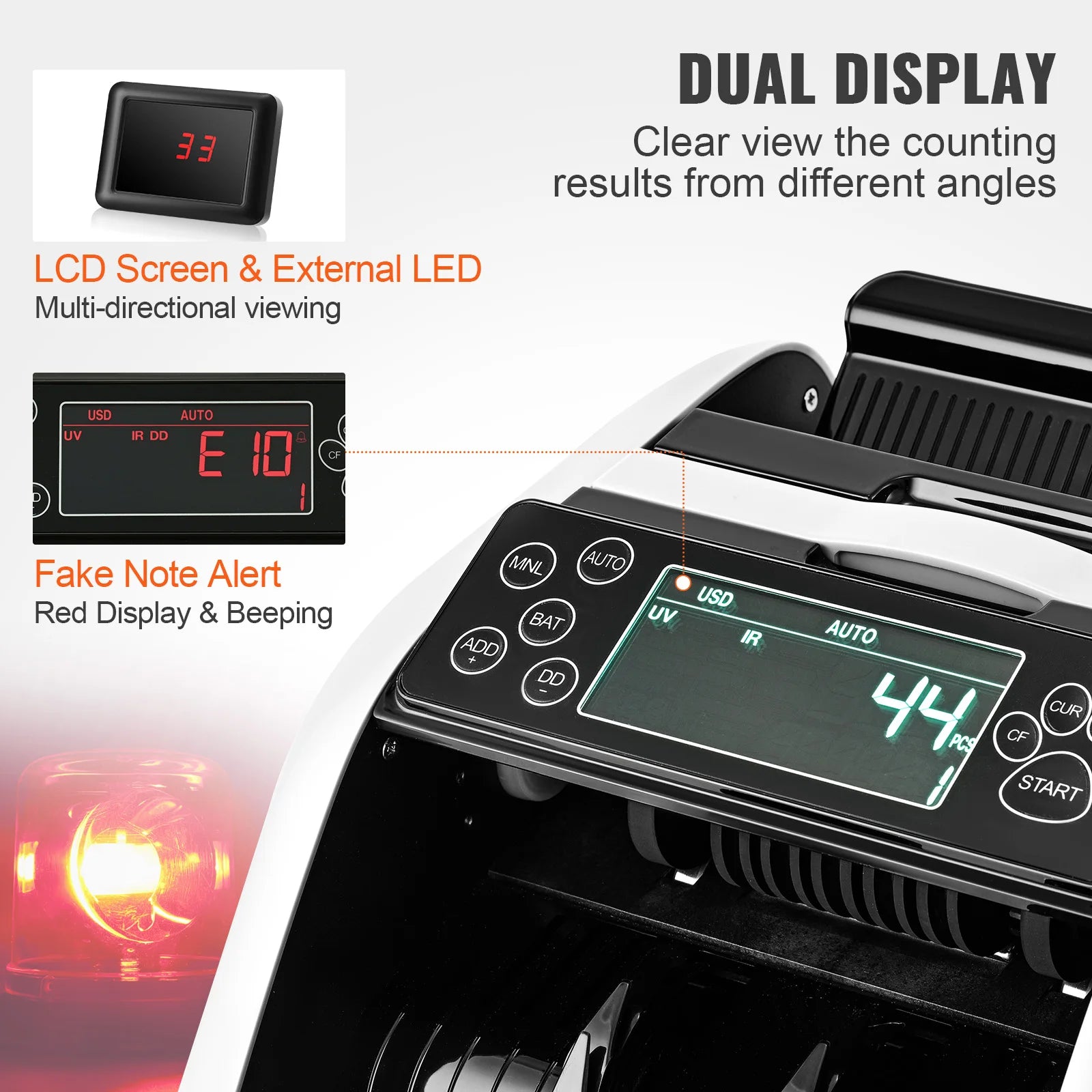 VEVOR 1000 Pcs/Min Money Counter Business Cash Register Bills Counterfeit Bill Detector by UV/MG/IR/DD Function for Bank Store - Premium  from Lizard Vigilante - Just $130.99! Shop now at Lizard Vigilante