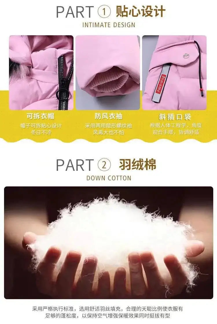 4 Color Big Size Winter Keep Warm Long Style Girls Jacket Teenage Thick Heavy Cold-proof Hooded Windbreaker Coat For Kids