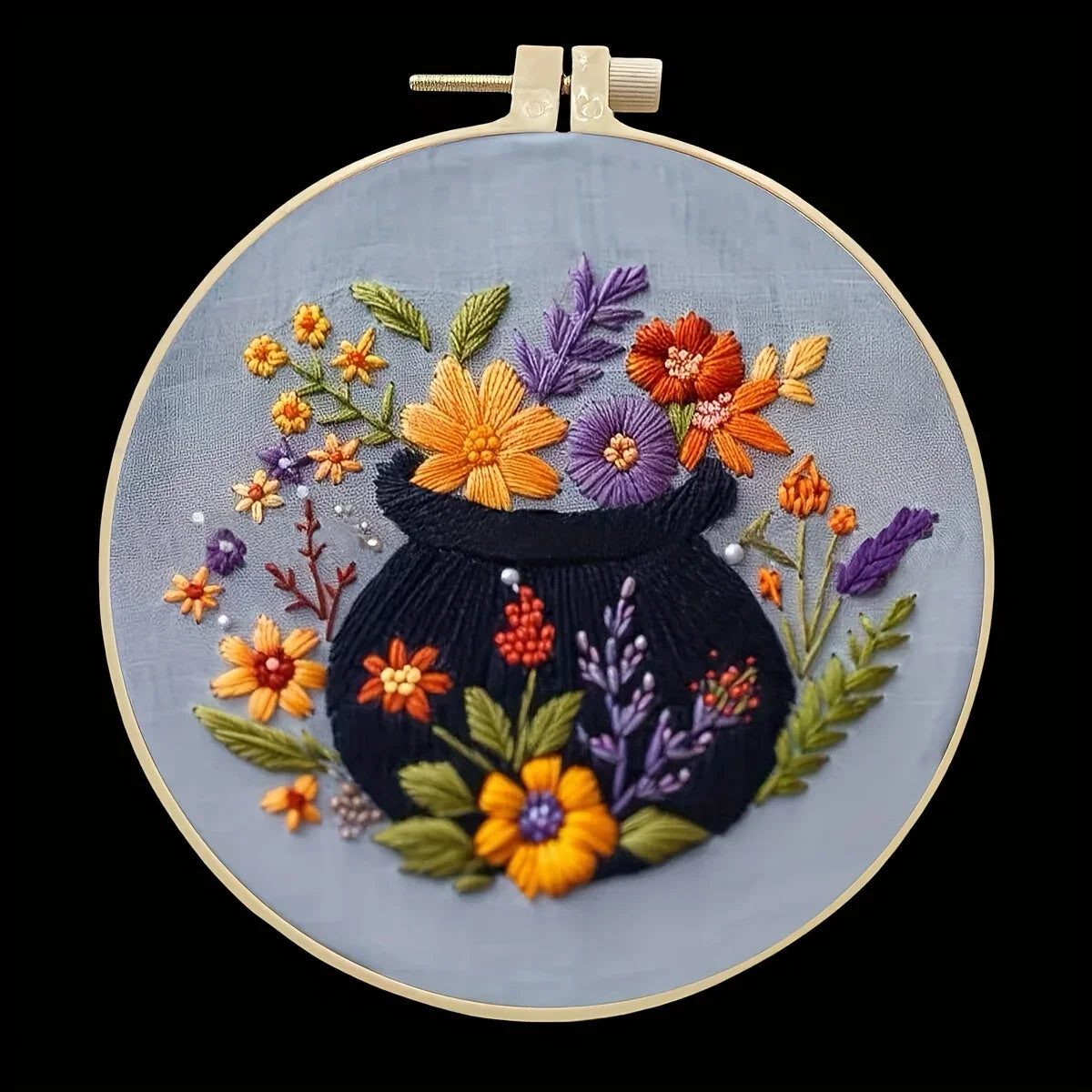 Halloween-themed pattern hand-embroidery DIY set material package, the set includes needles, threads, embroidery strips, and an