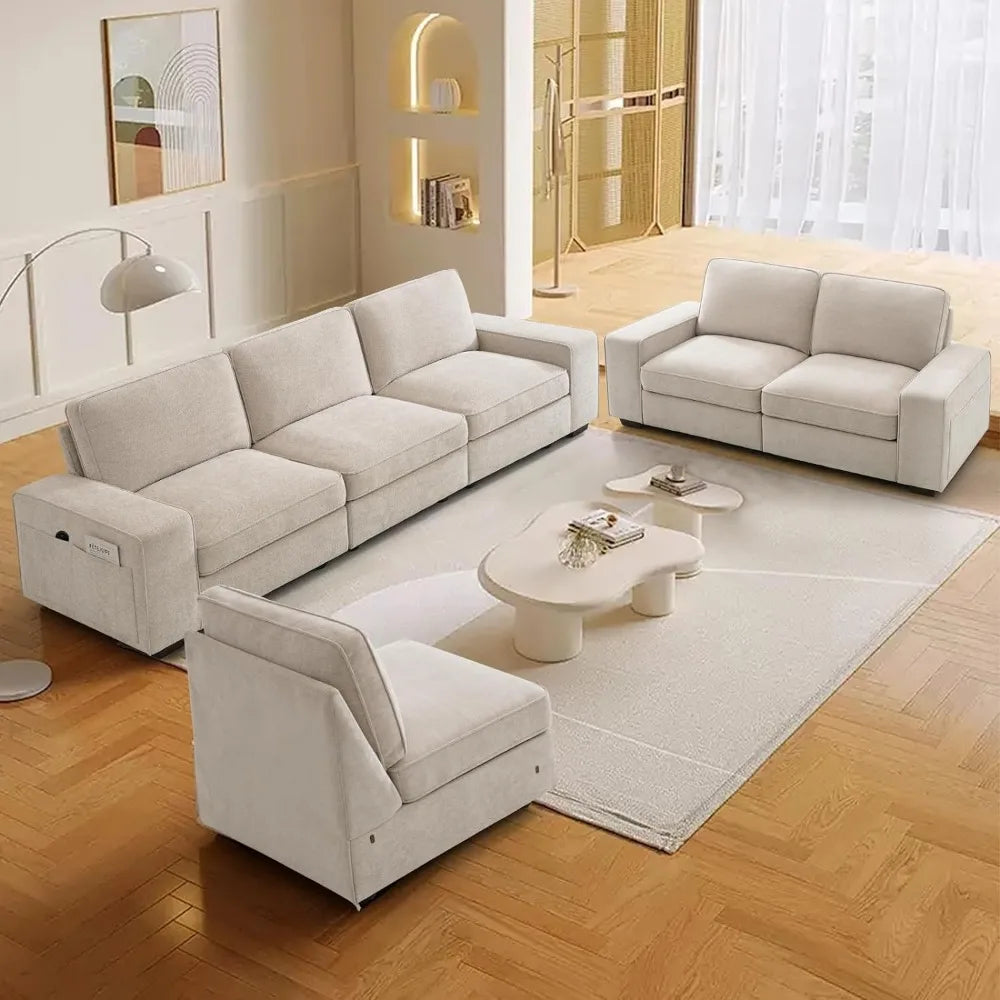 100" Modular Sofa Couch with Seats Storage, Comfy 3-Seater Chenille Fabric Couch for Living Room, Office - Premium sofa from Lizard Vigilante - Just $888.88! Shop now at Lizard Vigilante