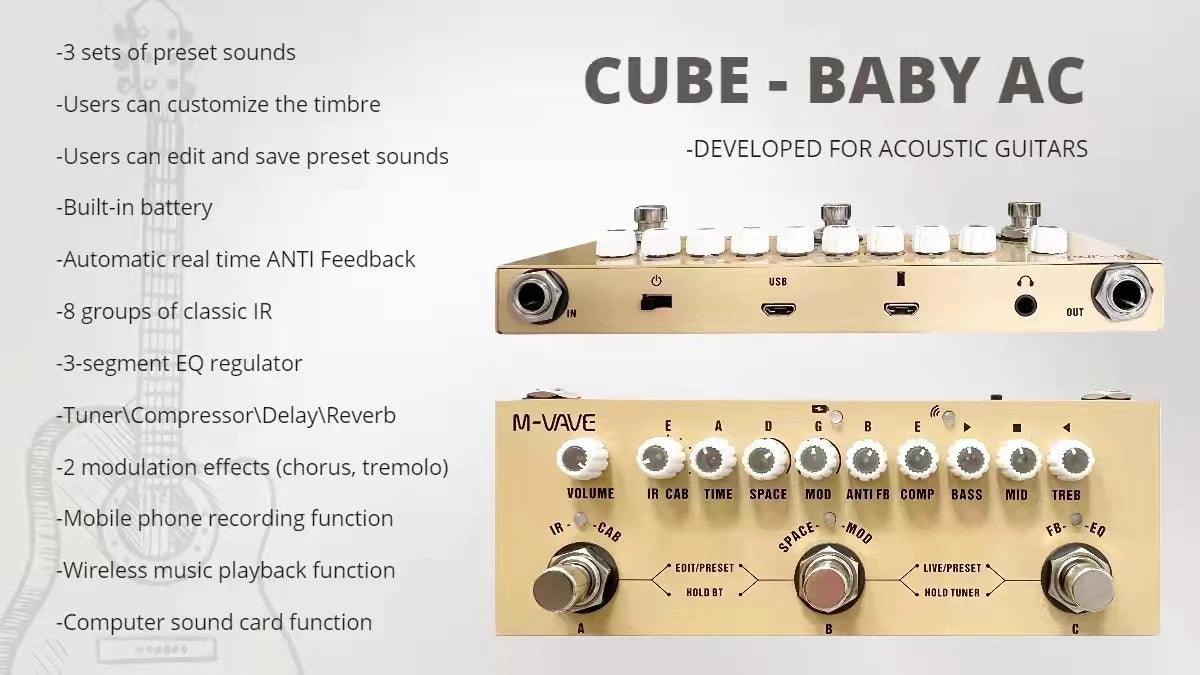 Cuvave Cube BABY Multi Effects Pedal for Electric Guitar/Bass/Acoustic Guitar 8 IR Cabinets Simulation M-vave Rechargeable Pedal - Lizard Vigilante