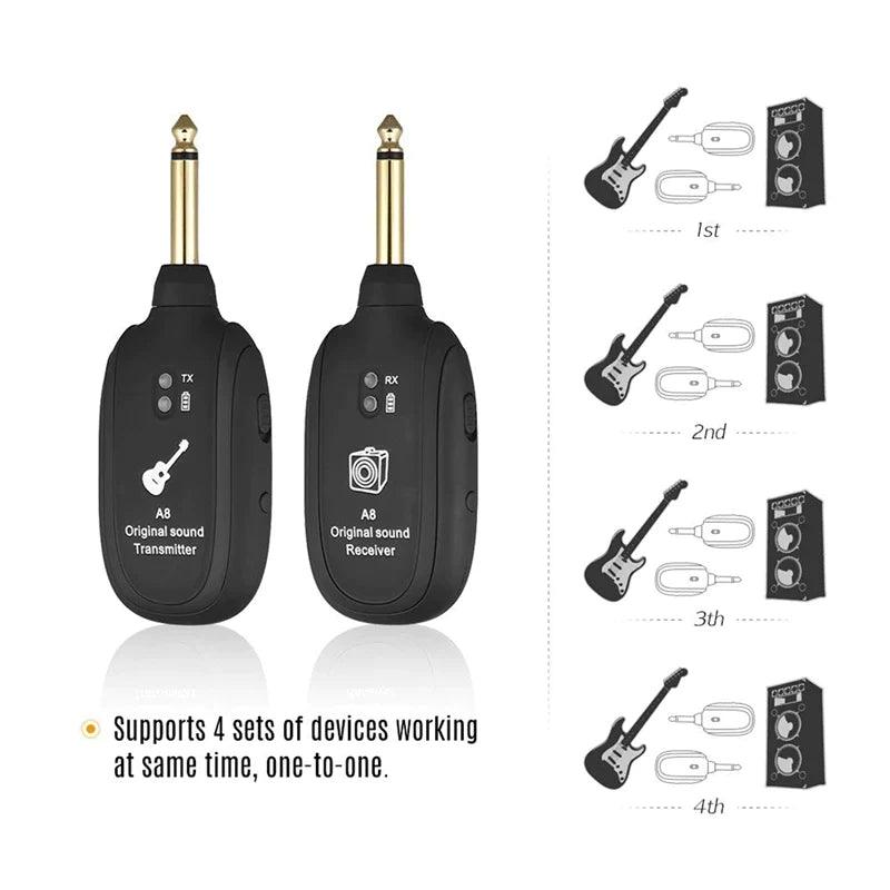 2X Guitar Wireless System 20Hz-20Khz Acoustic Transmission Rechargeable Transmitter Receiver For Electric Guitar Bass - Lizard Vigilante