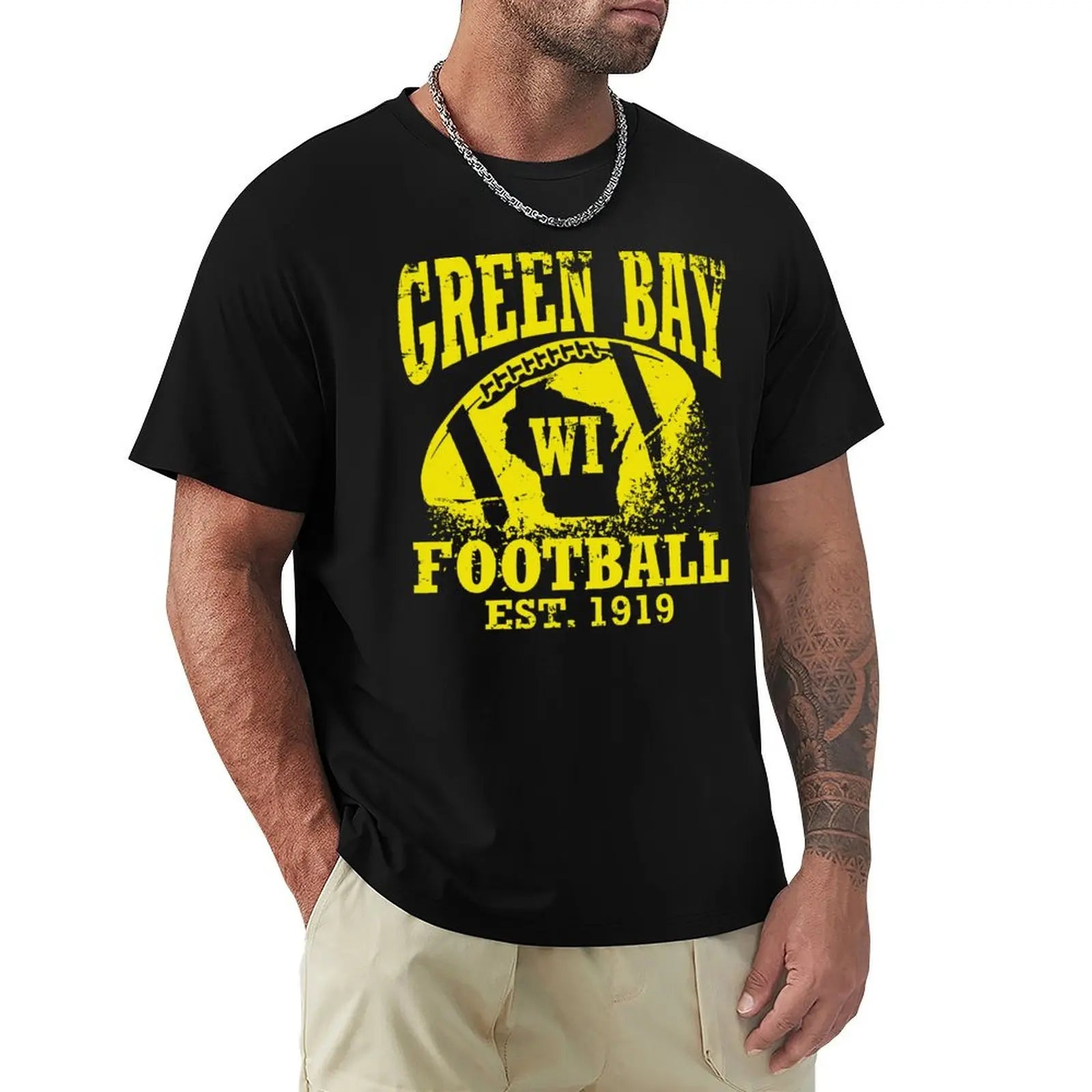 Vintage Green Bay Football Graphic T-Shirt for Men – Casual Retro Style Tee - Premium T-Shirts from Lizard Vigilante - Just $24.88! Shop now at Lizard Vigilante