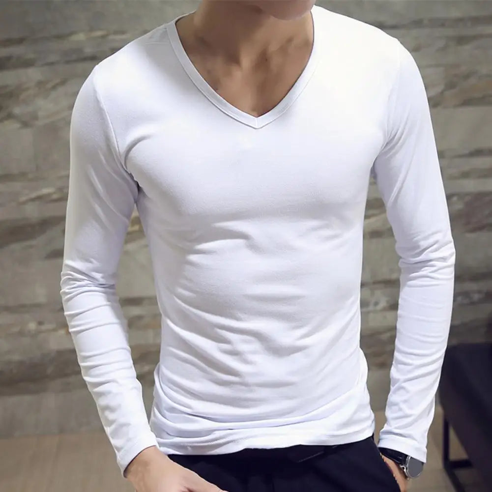 Men's Sports Gym Long Sleeve Slim Fit V-Neck T-Shirt – Solid Color Casual Fitness Base Shirt for Autumn & Winter - Premium t-shirt from Lizard Vigilante - Just $16.66! Shop now at Lizard Vigilante