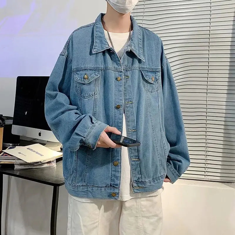 Black Denim Short Jacket Men Jeans Jacket Coats Casual Windbreaker Pockets Overalls Bomber Streetwear Man Clothing Outwear - Premium  from Lizard Vigilante - Just $61.99! Shop now at Lizard Vigilante