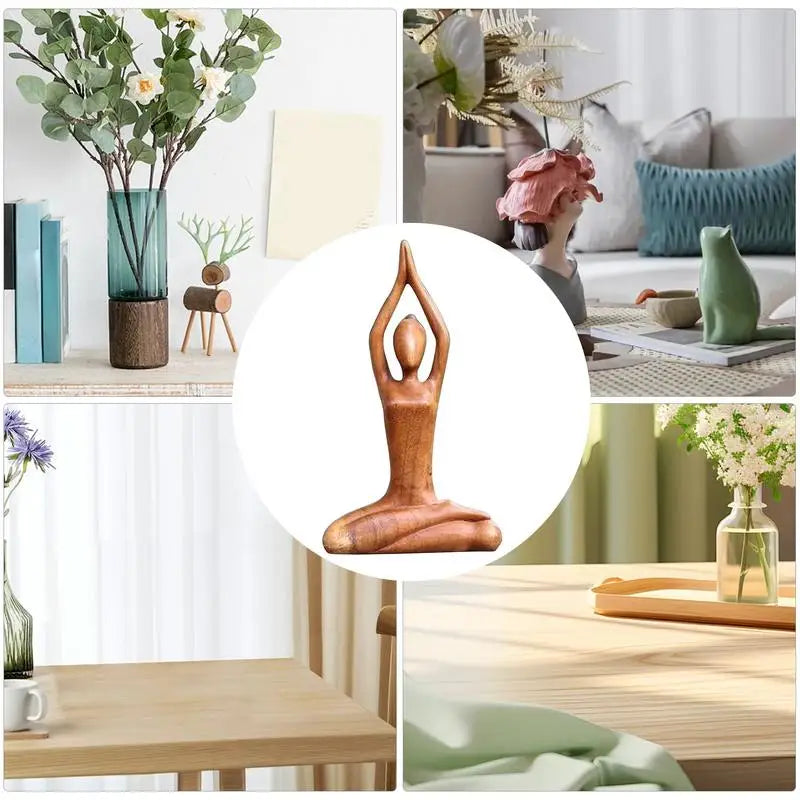 Wooden Yoga Pose Sculpture Abstract Yoga Meditation Statue Hand Carved Wood Fragrant Art Decoration Gallery Tabletop Ornaments