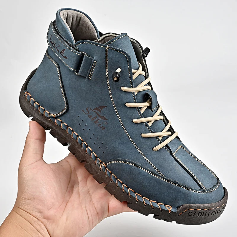 Handmade Leather Men’s Ankle Boots – Breathable Casual Outdoor Lace-Up Design Sneakers - Premium boots from Lizard Vigilante - Just $78.88! Shop now at Lizard Vigilante