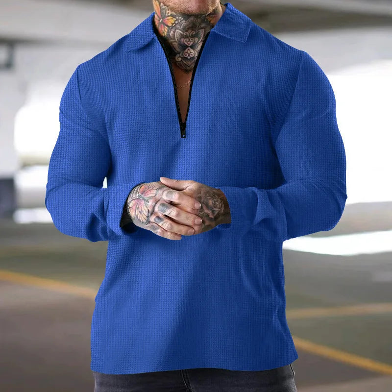 Sweatshirts Men Tops Turn Down Collar Zipper Polo Top Full Sleeve Casual Regular Solid Sweatshirt Splice Simple Autumn Winter - Premium  from Lizard Vigilante - Just $0.99! Shop now at Lizard Vigilante