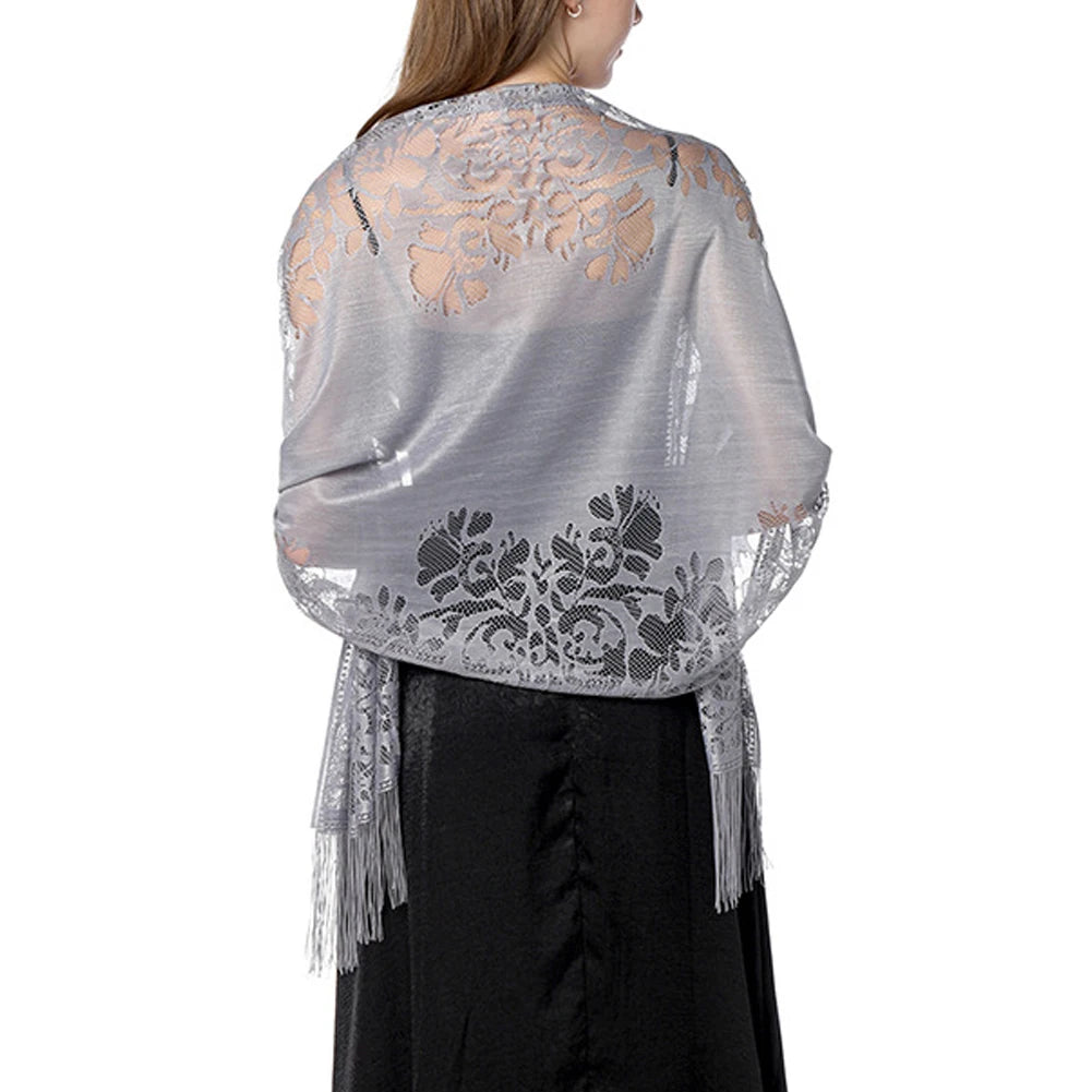 Fashion Women's Lace Sheer Tassels Evening Dress Shawl Hollow Bridal Bridesmaid Boleros Wraps Mesh Wedding Capes Party Shawls - Premium  from Lizard Vigilante - Just $24.99! Shop now at Lizard Vigilante