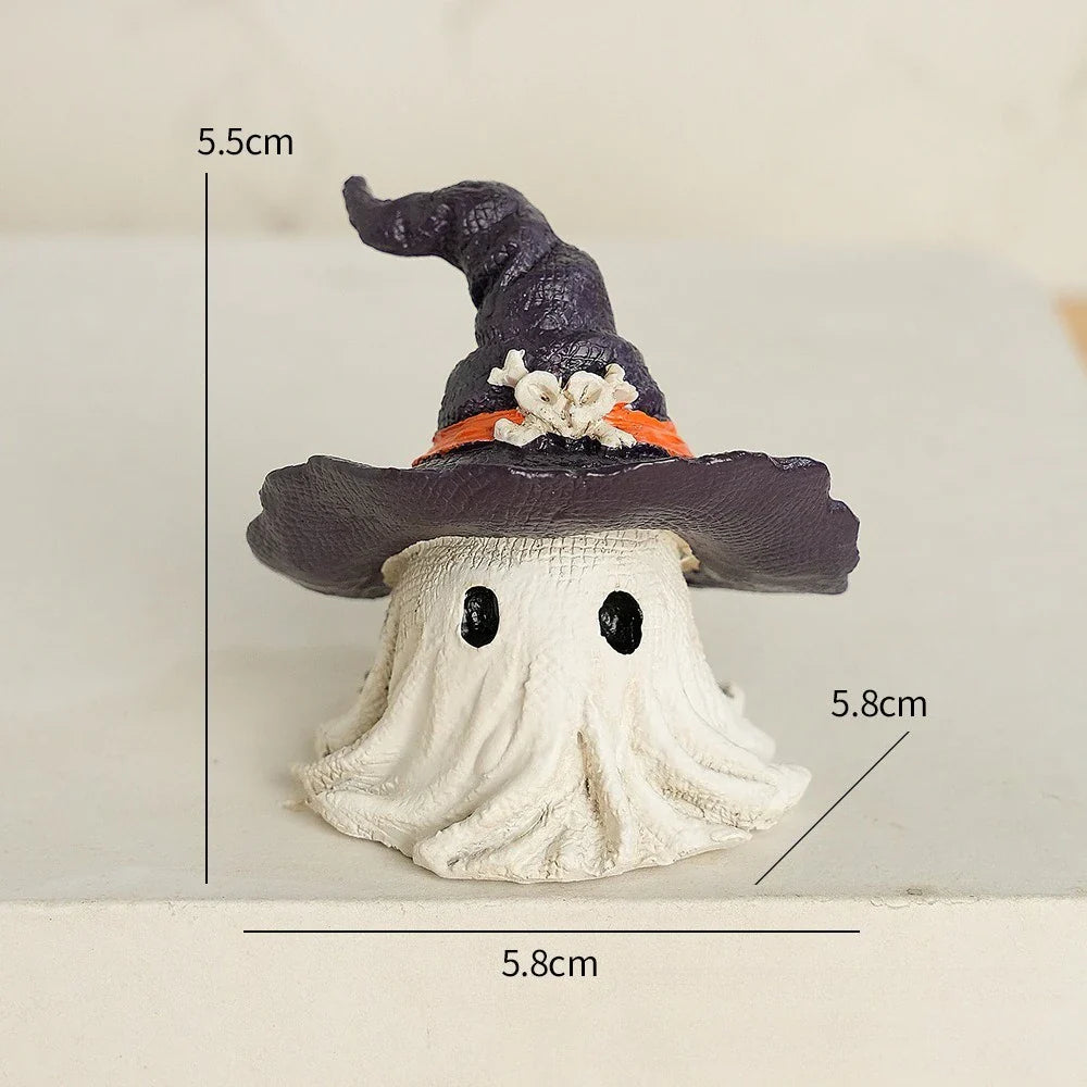 1PC Halloween Horror Hat Ghost Resin Craft Home Decor Scary Ornament Decoration Party Gift Spooky Collectible Art Fairy Garden