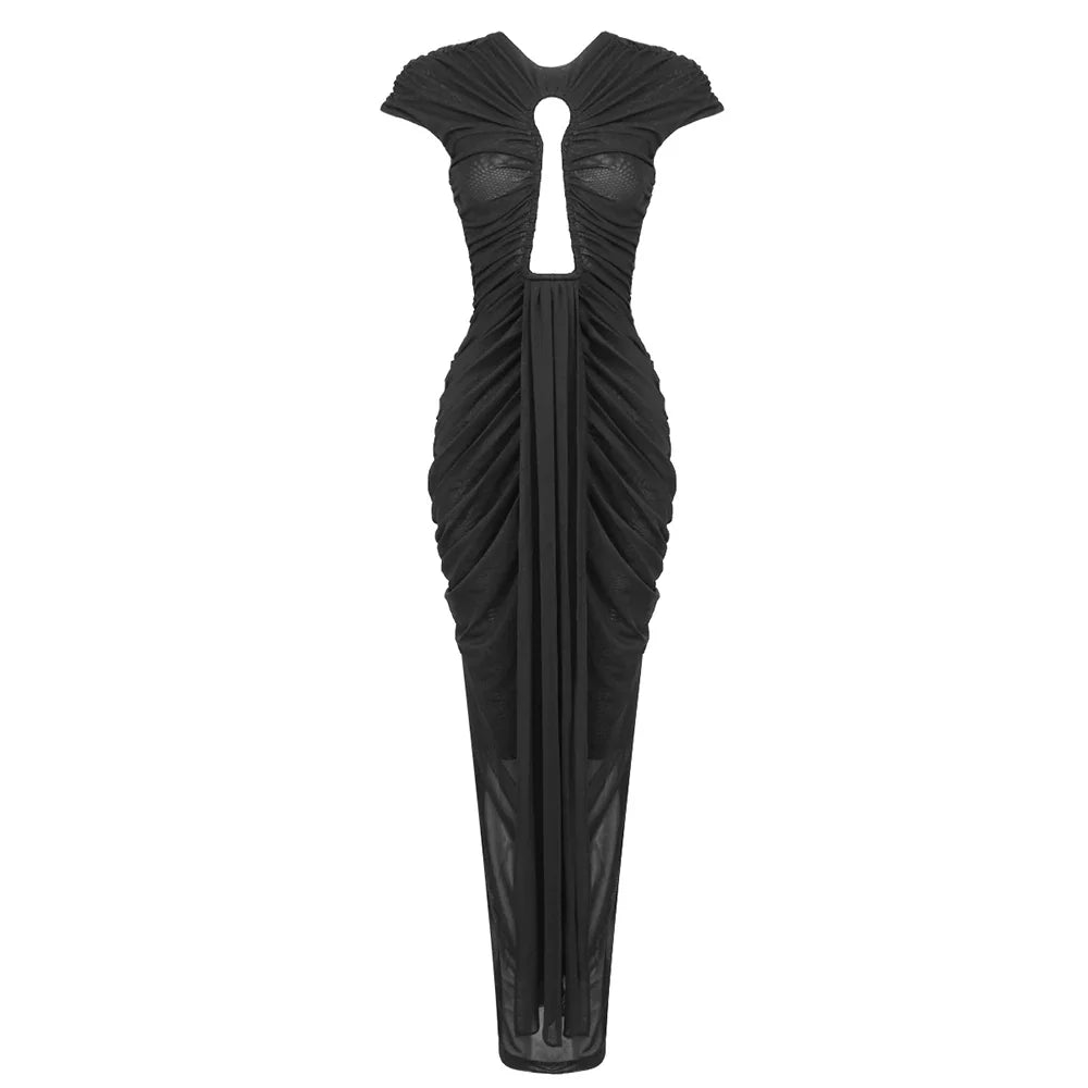 Black Color Women Sexy Sleeveless O-Neck Bodycon Long Dress Keyholes Celebrate Fashion Celebrity Evening Party Red Carpet Dress
