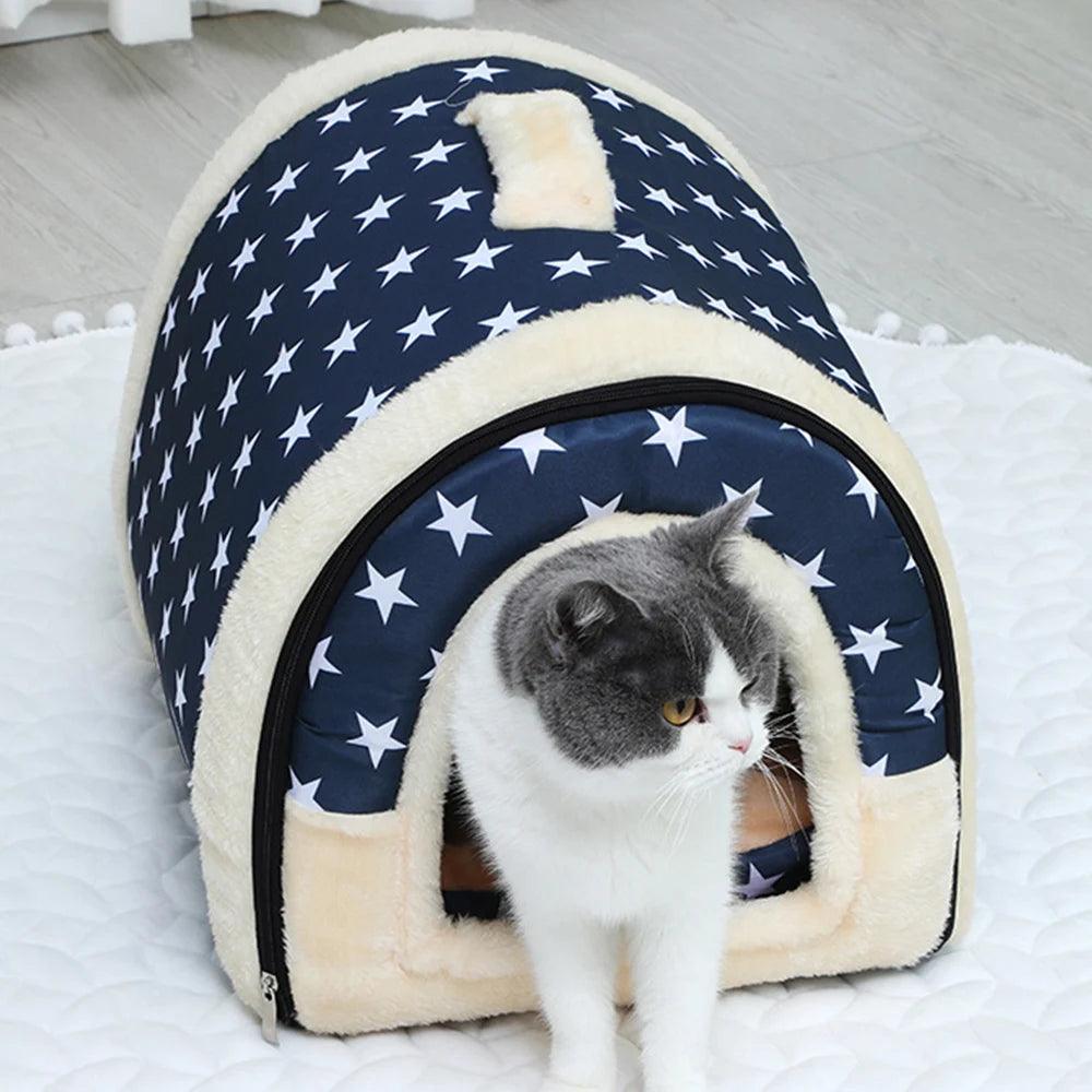 Portable Handle Type House For Cats 16 Kinds Printings Semi-enclosed 3D Plush Removable&Washable Warm Cat Villa Tent - Premium pet supplies from Lizard Vigilante - Just $20.99! Shop now at Lizard Vigilante