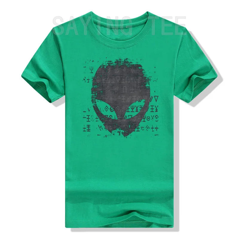 Alien Head Shirt Aliens Symbols Writing UFO T-Shirts Space Buffs Graphic Tee Y2k Top Funny Conspiracy Theorists Outfits Gifts - Premium  from Lizard Vigilante - Just $19.99! Shop now at Lizard Vigilante