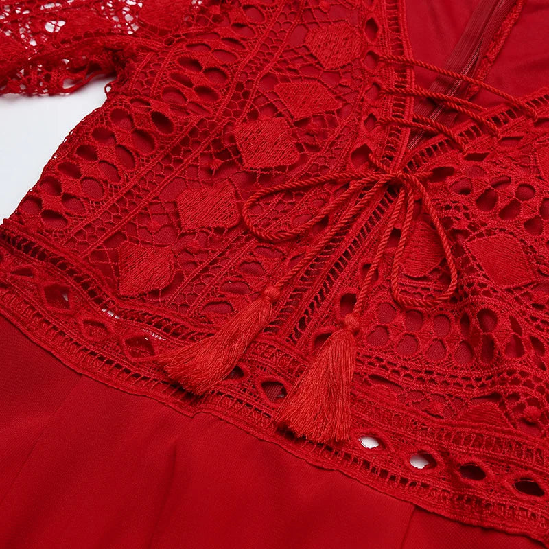 Women's A Line Dress Short Mini Dress White Black Red Long Sleeve Solid Color Ruffle Patchwork Chiffon Spring Summer Slim V Neck - Premium  from Lizard Vigilante - Just $35.99! Shop now at Lizard Vigilante