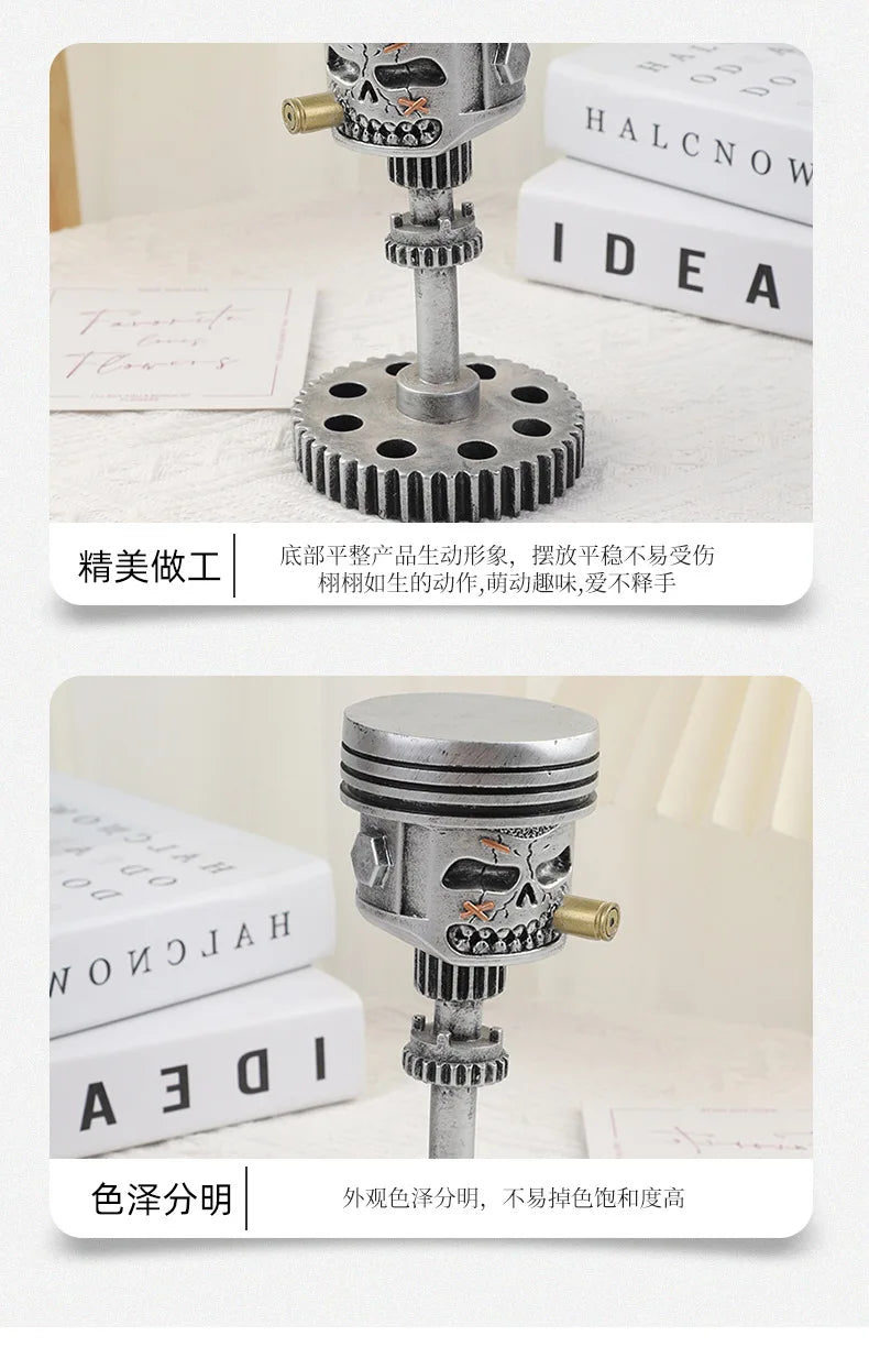 Carved Piston Skull Face Sculpture Resin Skull Artwork Statue Crafts Home and Office Personalised Desktop Decoration Ornaments