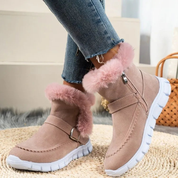 Winter Women’s Faux Suede Chelsea Snow Boots – Plush Ankle Boots with Belt Decoration & Flat Heel for Stylish Comfort - Premium boots from Lizard Vigilante - Just $48.88! Shop now at Lizard Vigilante