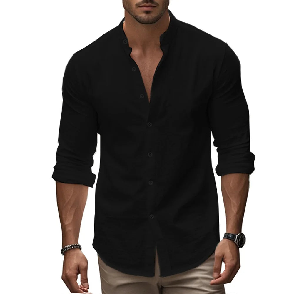 Midnight Riot Men’s Cotton Linen Henry Shirt – Summer Slim Fit Edition