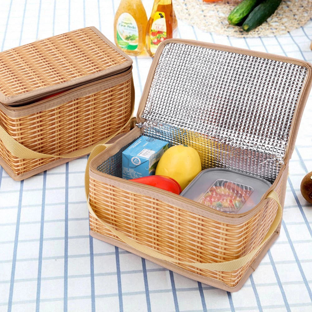 Wicker Rattan Outdoor Camping Picnic Bag Portable Waterproof Tableware Insulated Thermal Cooler Food Container Basket for Picnic - Premium  from Lizard Vigilante - Just $16.99! Shop now at Lizard Vigilante