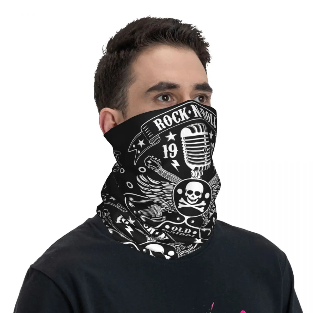 Rock Skull Rockabilly 1968 Bikers Thin Bandana Neck Gaiter – Fashionable Headband & Neck Cover Scarf - Premium neck gaiter from Lizard Vigilante - Just $17.99! Shop now at Lizard Vigilante