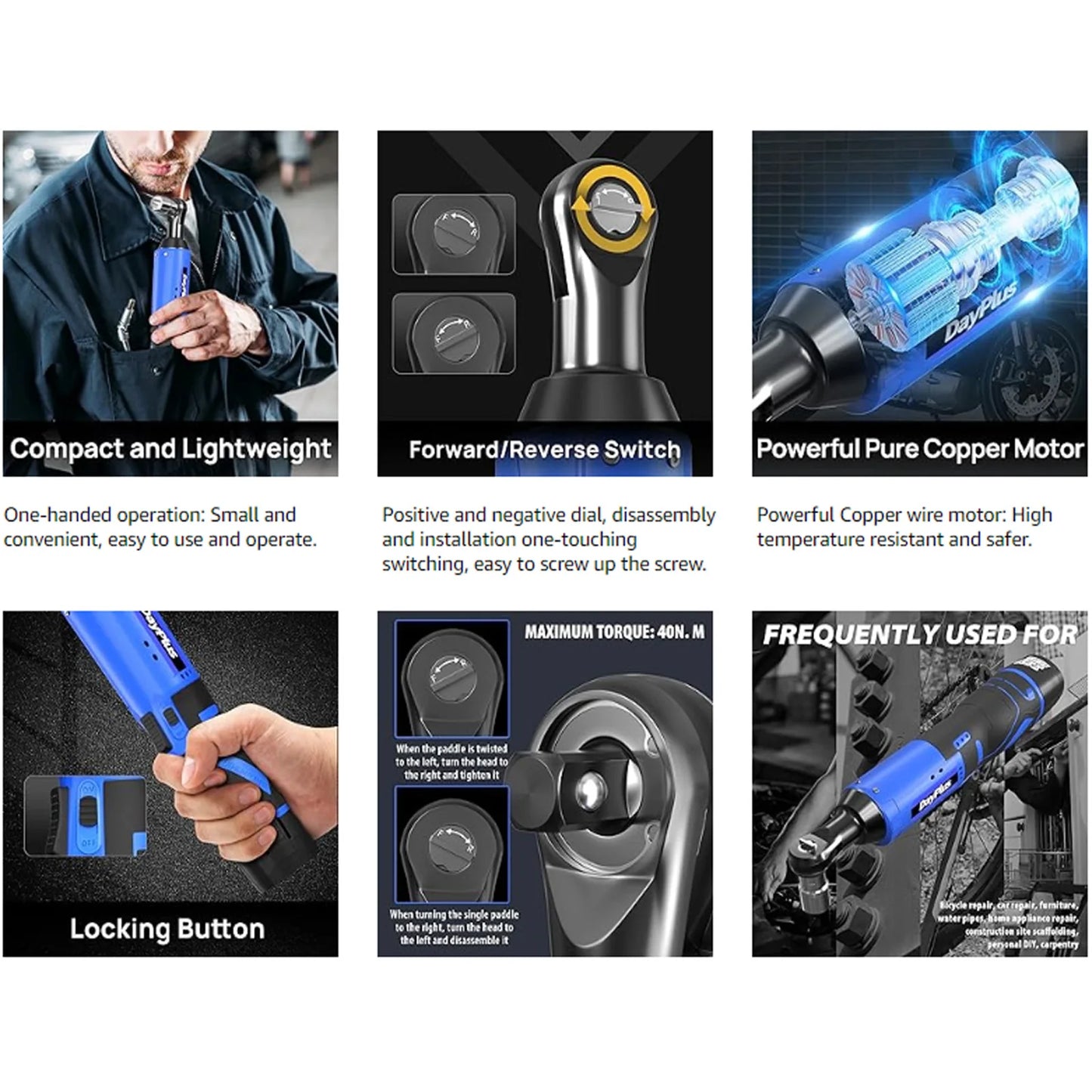 Electric Cordless Right Ratchet 3/8'' 90° Angle Wrench with LED Work Light +7pcs Sockets Set Power Ratchet Wrenches, 2 Battery