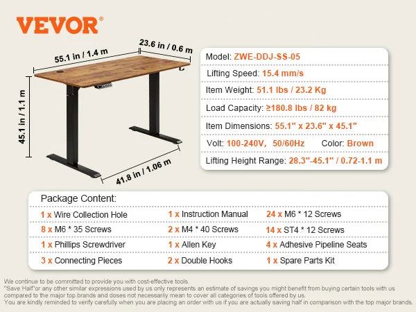 Easy To Use, VEVOR Electric Standing Desk Height Adjustable Standing Desk W/ Dual Protecting System High Load Capacity Table for Home Office - Premium desk from Lizard Vigilante - Just $257.99! Shop now at Lizard Vigilante