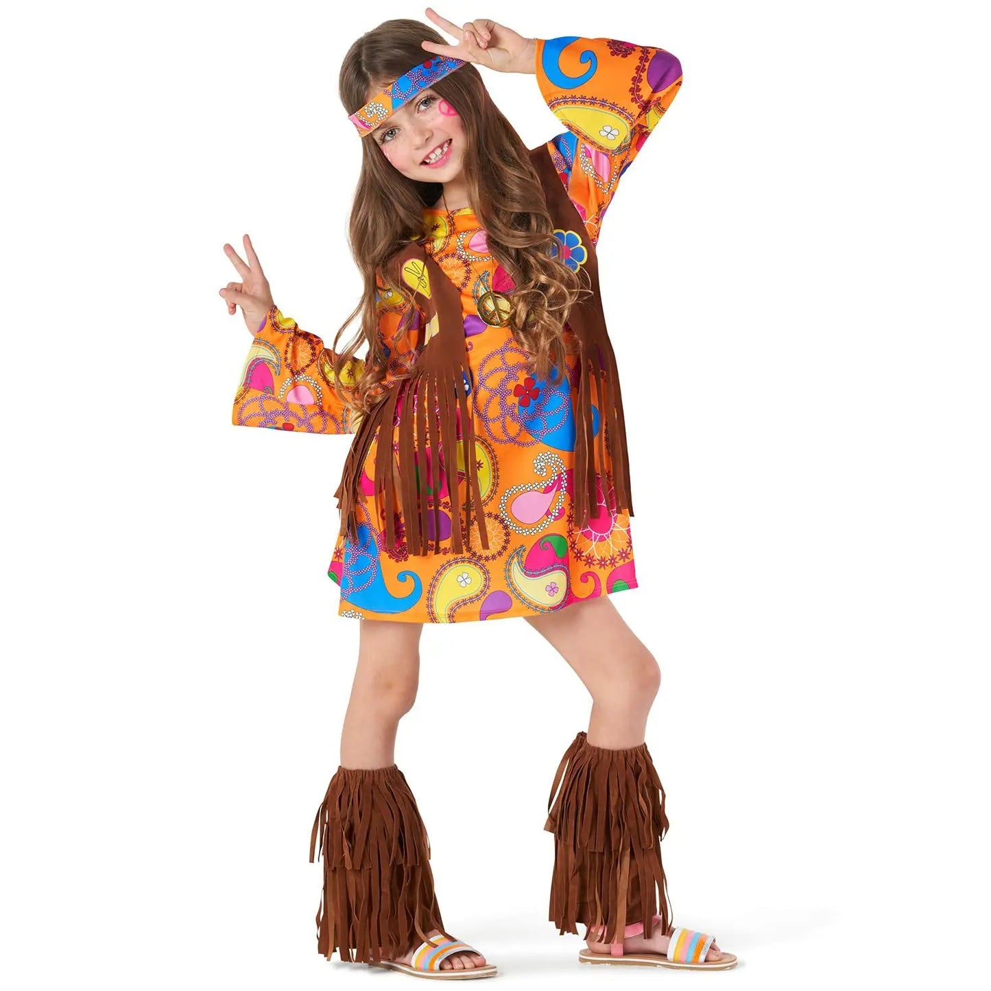 Children's Disco Hippie Dress Set – Vintage Cosplay Costume for Girls Holiday Party & Stage Performance - Premium Cosplay Costumes from Lizard Vigilante - Just $34.88! Shop now at Lizard Vigilante