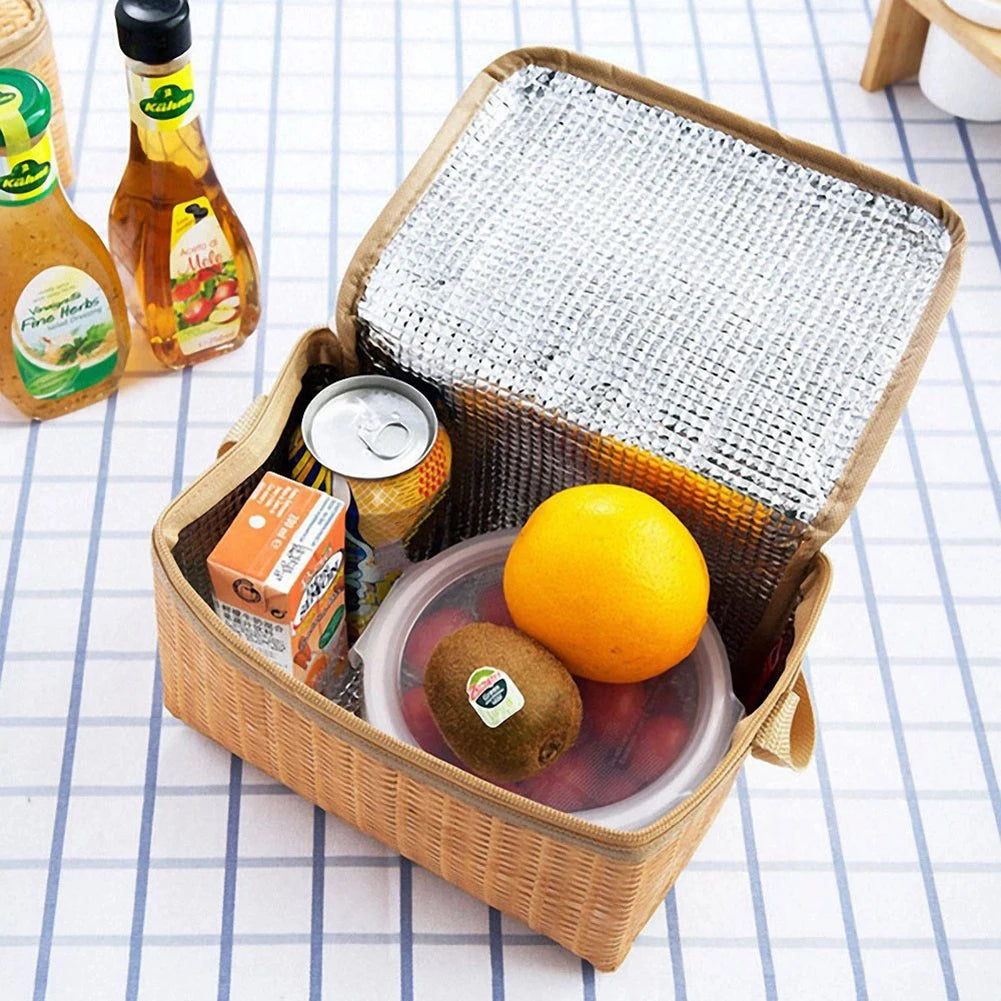 Wicker Rattan Outdoor Camping Picnic Bag Portable Waterproof Tableware Insulated Thermal Cooler Food Container Basket for Picnic - Premium  from Lizard Vigilante - Just $16.99! Shop now at Lizard Vigilante