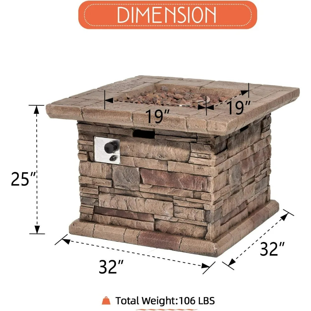 Outdoor Propane Fire Pit Table - 32-Inch Imitation Stone Concrete Firepit with Lava Rocks, Rain Cover, & 50,000 BTU Heat Output - Premium fire pit from Lizard Vigilante - Just $366.66! Shop now at Lizard Vigilante