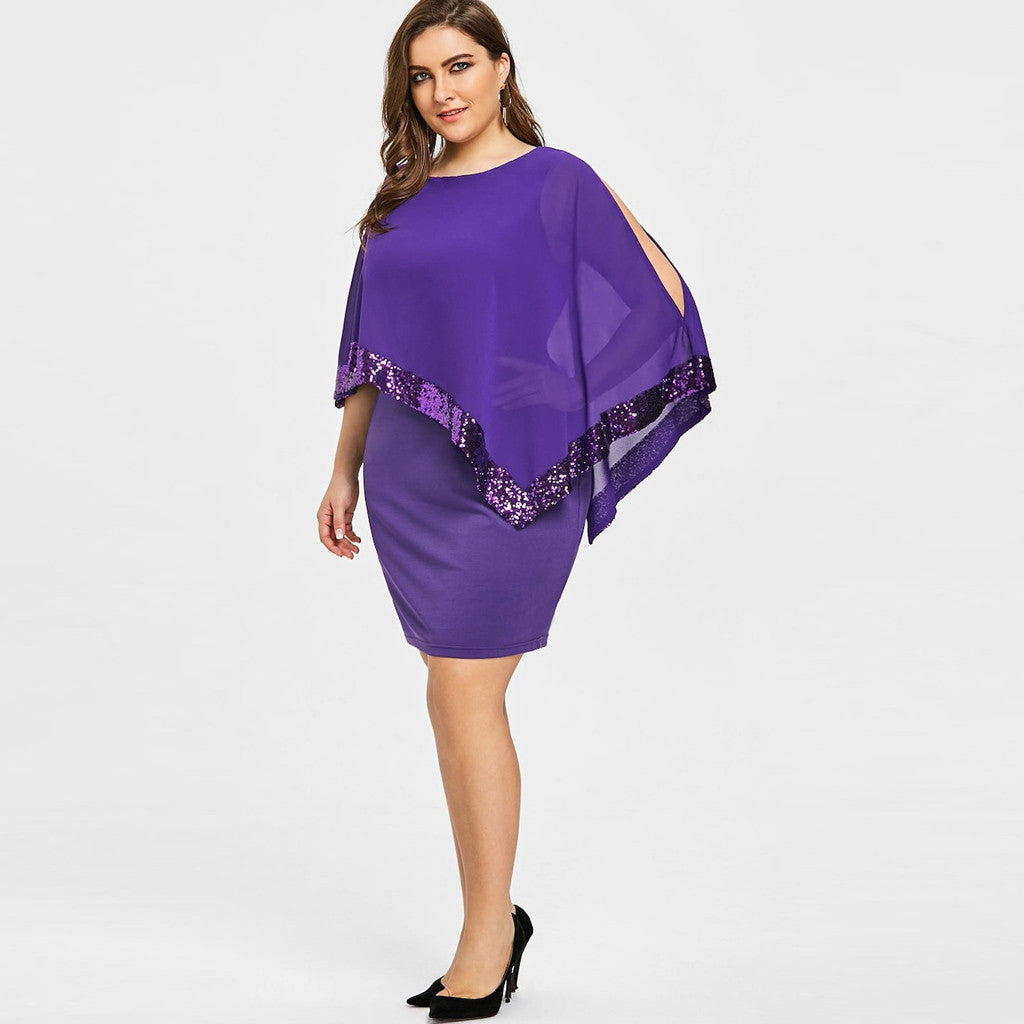 Elegant Sequined Plus Size Dresses for Women Sexy Off Shoulder Overlay Asymmetric Chiffon Party Dresses Formal Wedding Vestidos - Premium  from Lizard Vigilante - Just $11.99! Shop now at Lizard Vigilante