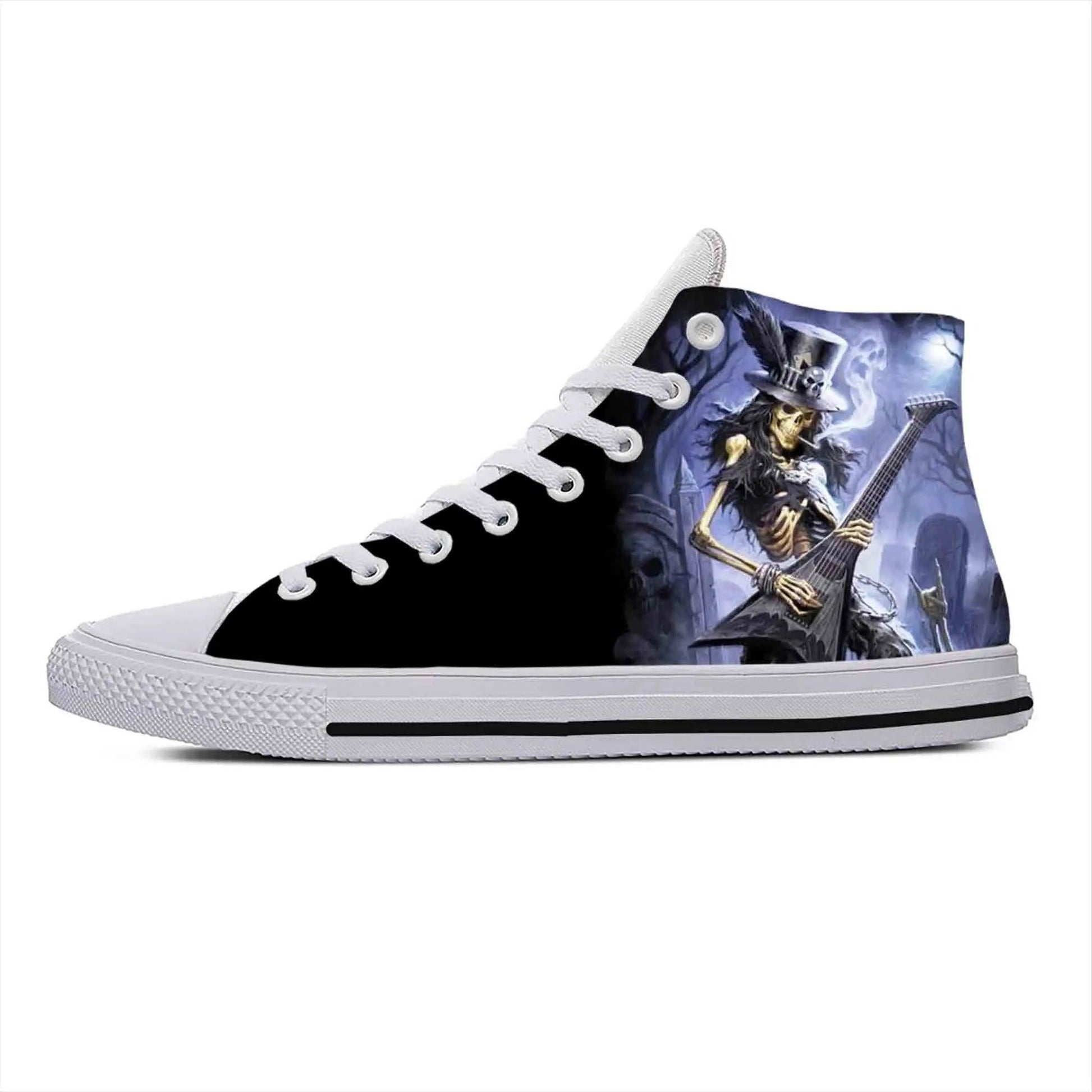 Gothic High-Top Canvas Sneakers with 3D Print – Casual Skull High Top Shoes for Men and Women Heavy Metal Rock Skull Guitar Grim Reaper - Premium Shoes from Lizard Vigilante - Just $39.99! Shop now at Lizard Vigilante