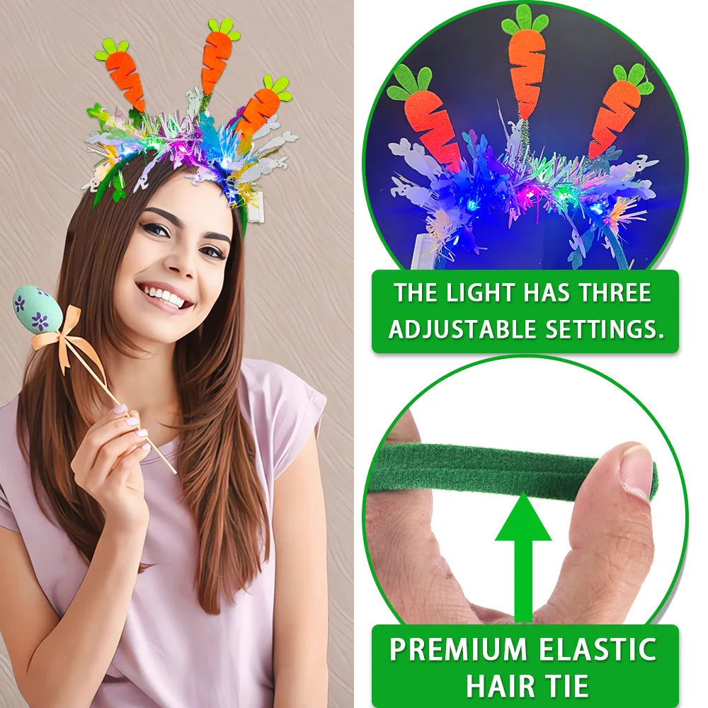 Easter Rabbit Headband with Colorful Egg Strip And Button Holiday Party Accessory Egg Chick Headdress for Easter Celebrations